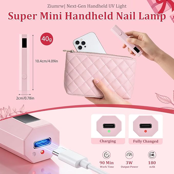 Handheld UV Nail Light for Gel Nails, Flash Cure Nail Lamp with LED Display, Mini Led Nail Lamp Pen Settings 20/60s Timer, Rechargeable Hand Held Nail Light for Glue Polish Home Salon DlY