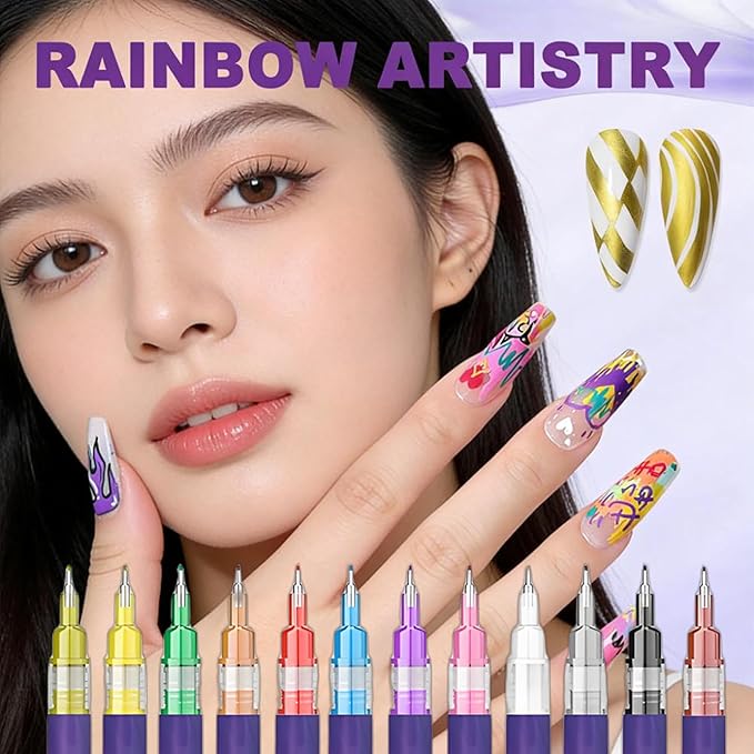 12 Colors Nails Art Pens Set,Nails Art Markers for Gel Nails,3D Nails Art Marker Drawing Painting Liner Pen,DIY Nails Art Pen Set,Portable Nails Art Tools (B-2 Set)