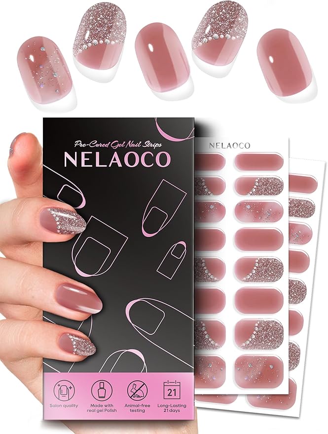 Nail Polish Strips – 32PCS UV Free Salon Quality Wraps, Long Lasting Gel Nail Stickers for Women (Blushing Pearl Pink)