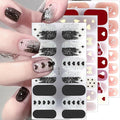 Valentines Nail Polish Stickers Self Adhesive French Tip Nail Stickers Black White Pink Heart Gel Nail Stickers Romantic Valentines Day Gel Nail Strips Cute Bow Full Nail Wraps Stickers for Women 4Pcs