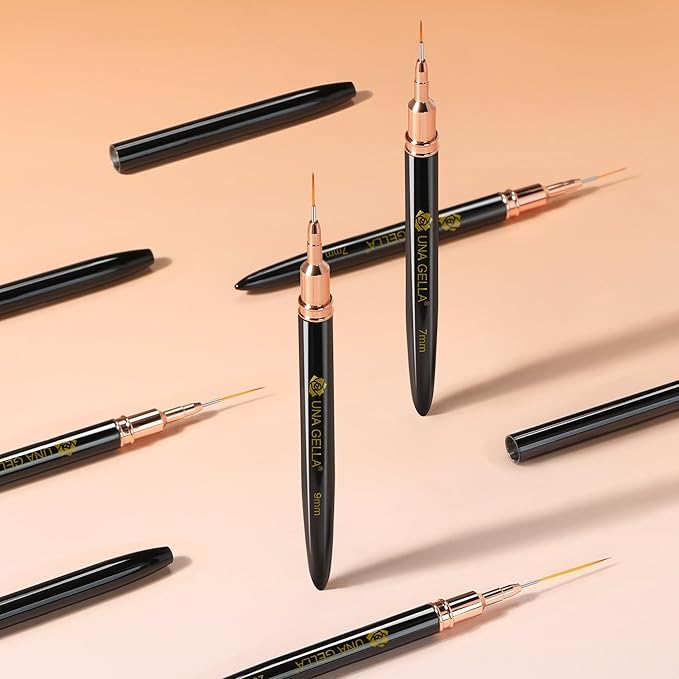 UNA GELLA Metallic Nail Art Brushes, Liner Pens Set 5Pcs For Nail Art Gel Polish - Thin Detail Nail Art Design Painting Brush Set For Nails Gel Fine Drawing Nail Tools Sizes 7/9/11/15/25mm