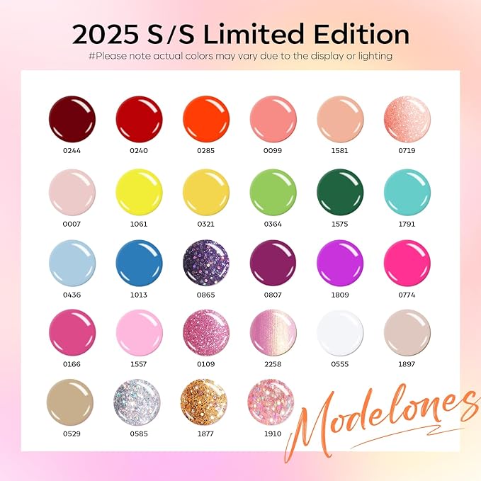 modelones 32 PCS Gel Nail Polish Set, 28 Colors Spring Colorful Gel Polish with No Wipe Base Coat, Glitter & Glossy & Matte Top Coat Soak Off LED Nail Art Kit Salon at Home