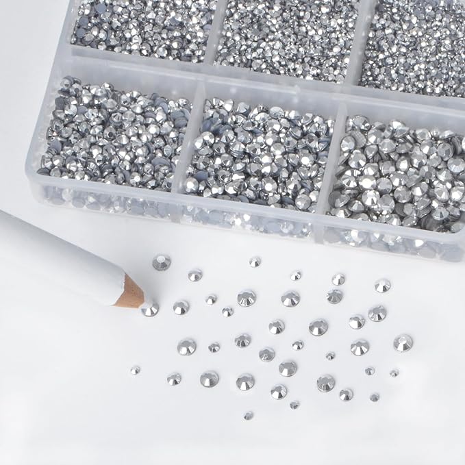 Bymitel Hotfix Crystal Rhinestones Round Gems for Crafts,Mixed 6 Sizes with Wax Pencil Kit, Labrdor1.3-3.2mm(SS3-SS12/8000pcs)