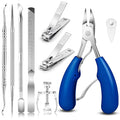JTIEO 9PACK Toenail Clippers Ingrown Toenail Tool Ingrown Toenail Treatment Ingrown Toenail Tool Kit Stainless Steel Ingrown Toenail Removal Kit Professional Tool Set for Ingrown & Thick Nail Blue