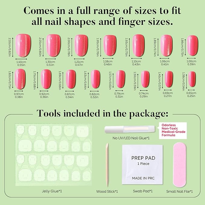 Luxbon Short Press On Nails with No-Cure Nail Glue and Tool Kit – Rounded Cat Eye Soft Gel Tips 25-30pcs Full Size Set, Reusable Fake Nails for Women, Salon Look at Home, Cherry