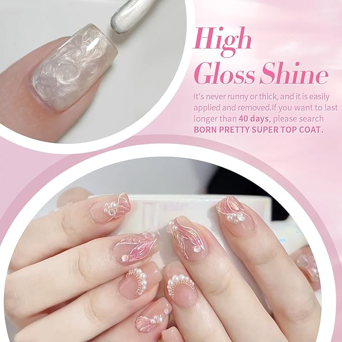 Born Pretty Pearl Gel Nail Polish Aurora Iridescent Glitter Shimmer Mermaid Pearl Gel Polish Drawing Gel Nail Polish Shell Swirl Thread Effect Nail Gel Soak Off Led Summer DIY Gift 6PCS