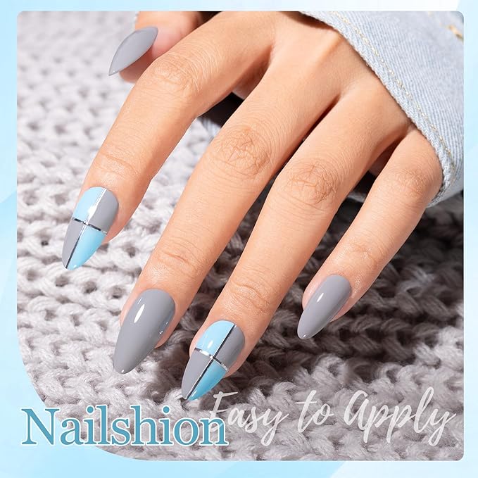 Dusty Gray Blue Nail Polish, 2 Colors Fast Air Dry Fingernail Polish Duo, Light Blue, Non-Gel, Vegan, Opaque, Long-lasting Glossy Nail Art DIY Home Travel Manicure