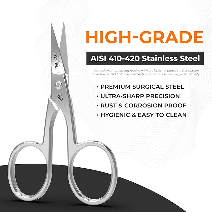 The Cut Factory- Premium Manicure Scissors Multi purpose Stainless Steel Cuticle Pedicure Beauty Grooming Kit for Nail, Eyebrow, Eyelash, Curved Blade High Carbon Steel Anti- Rust Leather Pouch