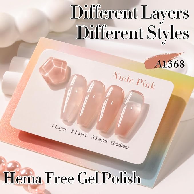 Double Rhythm 0.50 OZ Gel Polish Hema Free Same Color Same Bottle Golden Round Translucent Neutral Natural Milky 15 ML Jelly UV Polish Art DIY at Home (Nude Peach-C1368)