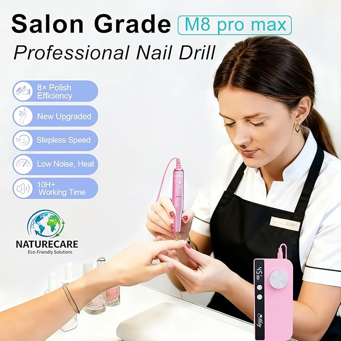 Nail Drill Professional 45000RPM Electric Nail File Kit, Upgraded Rechargeable Cordless Efile Set, Portable Acrylic Gel Nail Polish Remover Machine,Manicure Tool with 11 Gold Bits for Home/Salon