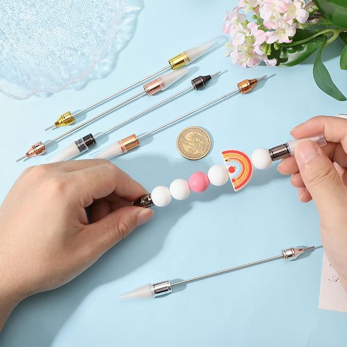 6Pcs Beadable Rhinestone Picker Dotting Pen Rhinestone Adding Dual-ended Beadable Handle DIY Nail Art Decoration Tool for Pick Up and Place Gems Crystals