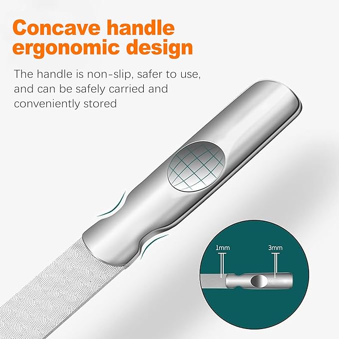 CoguZed 2 PCS Stainless Steel Nail File, Double Sided Metal Nail Files for Natural Nails, Heavy Duty Reusable Fingernail & Toenail File for Men & Women, Salon & Travel Use