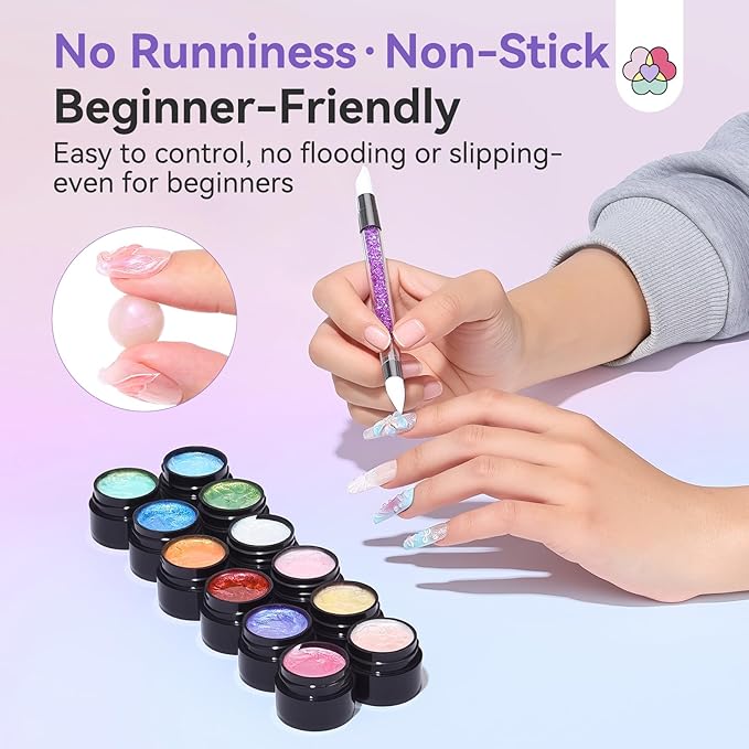 SAVILAND 3D Sculpture Gel Set: 12 No-Wipe Satin Luster 3D Sculpting Gel for Nail Art Non-Sticky Hand Carving Molding Gels with Dual-Tipped Silicone Pen for Nail Art Design, DIY Home Manicure, 5g Each