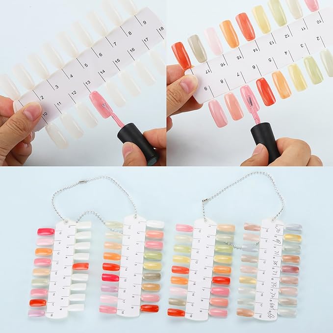 6 Sets 216 Tips Nail Color Swatch, Double Layer Tips Clear Nail Color Display Palette Paint Practice Color Chart Swatches