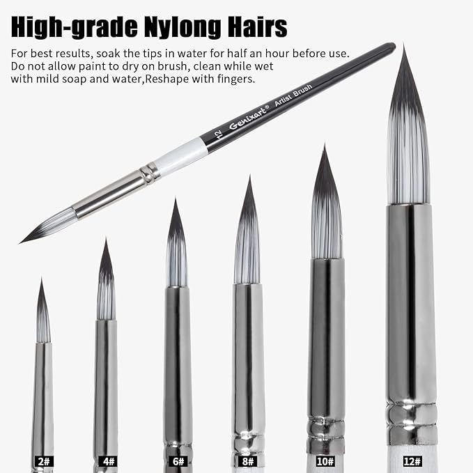 Round Pointed Tip Paint Brushes Set, 6 Pcs Artist Paintbrushes for Acrylic Oil Watercolor Gouache Painting, Premium Nylon Hair Art Paint Brush for Beginners and Professionals