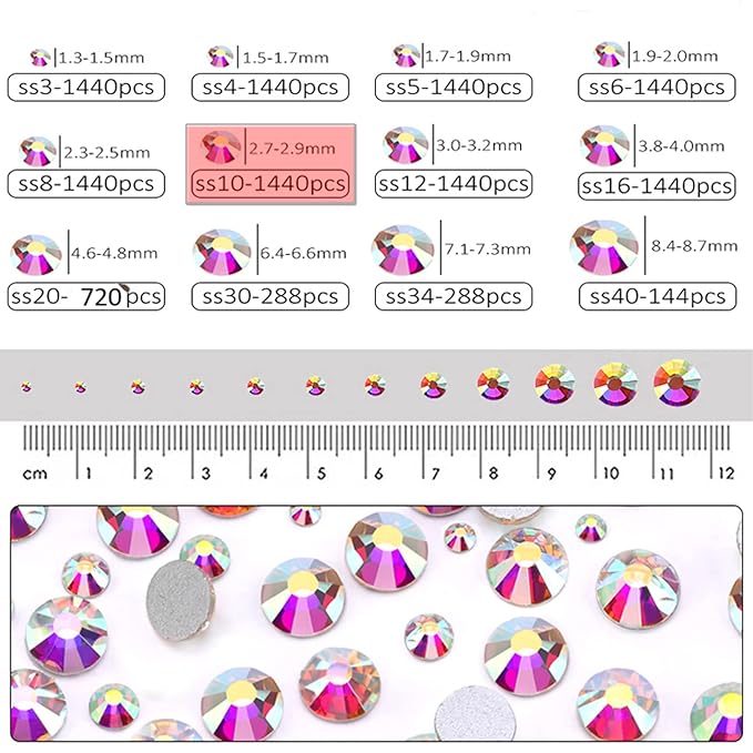 Dowarm 1440 Pieces SS10 Flatback Crystal AB Rhinestones, 2.8MM for Craft Nails Dance Costumes, Non Hotfix