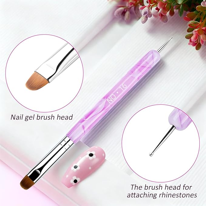 4Pcs Professional Nail Art Brushes Set,French Tip Brush & Nail Polish Clean Up Brush,10#/12#/14#/16# Sizes with Dotting Tool for Manicure Cuticle Detail Designs