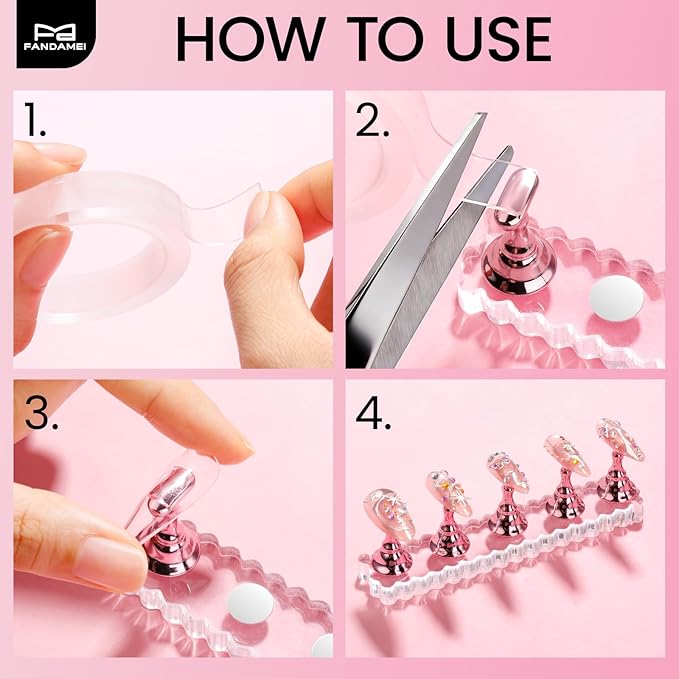 Fandamei Nail Stand, 2 Set Nail Holder for Painting Nails, Nail Stands for Press on, Press on Nail Stand for Practice, Magnetic Acrylic Nail Display Holders for Nail Art with Double-sided Tape