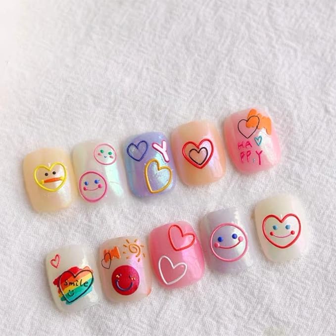 Dedyel Smile Nail Art Stickers Cute Cartoon 5D Embossed Kawaii Smile Face Self-Adhesive Nail Stickers for Women Girls Kids Nail Art Decoration