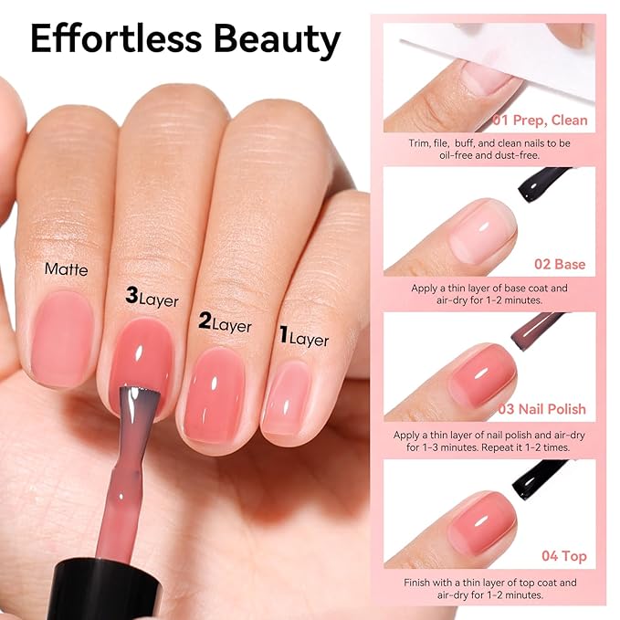Nude Nail Polish Set 6 Colors Neutral Beige Nude Rose Pink Brown Sheer Pink Jelly Nail Polish, Quick Dry, Non-Toxic, Rich in Castor Oil, Professional Nail Art DIY at Home Gift for Women
