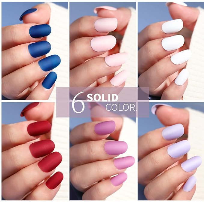 Teenitor Matte Press on Nails, 288pcs Acrylic False Nails, Short Round & Square French Design, Full Cover, 10 Sizes, DIY Starter Kit