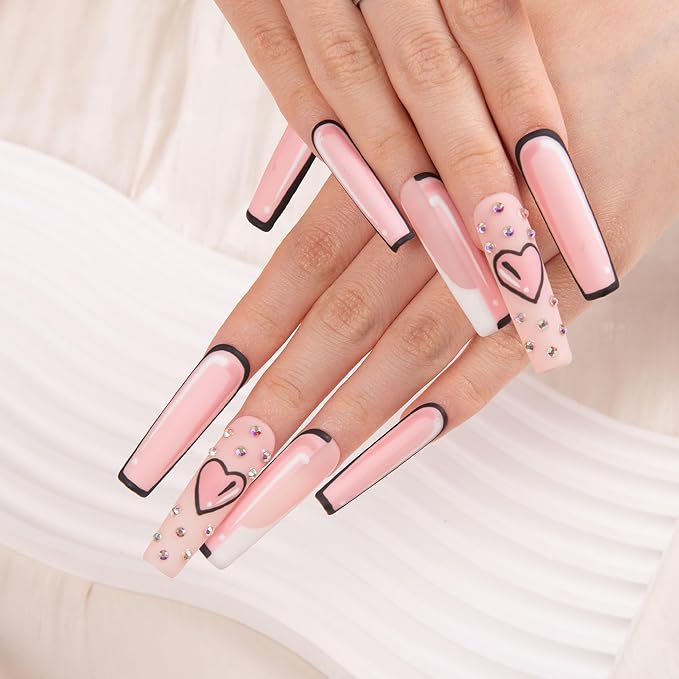 LOVFUL Press on Nails Letter| Handmade with Full Covered Crystals| Reusable Fake Nails| Square Mid length 1.7in| H169-L