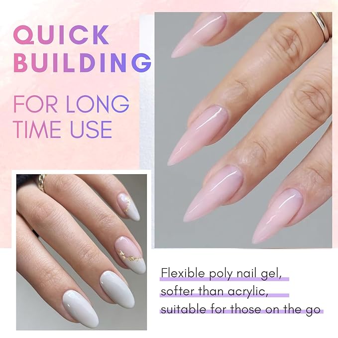 Makartt Poly Nail Gel Kit, 2 PCs 50ML Poly Extension Gel Nail Kit White Pink Colors, Gel Builder for French Design Nail Extension Natural-Looking, Nail Strengthener, 3D Diy Hard Gel Manicures