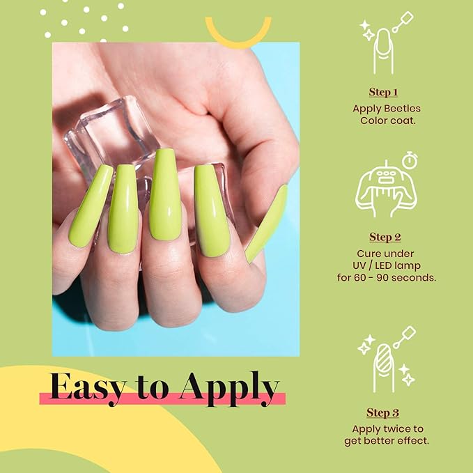 Beetles Neon Yellow Gel Nail Polish, Bright Yellow Lala Lime Color Neon Gel Polish, Spring Nails Soak Off Uv LED Nail Lamp Gifts for Women -Size: 15 ml/Each