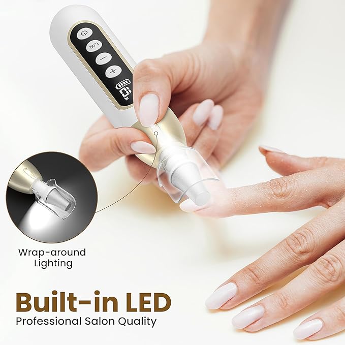 Nail Drill, Electric Nail File & 10-Speed Cordless Nail File, 10 in 1 Kit for Thick Toenails, 2000mAh Rechargeable Portable Manicure Pedicure Kit with LED Display Ideal Gift for Men & Women(Gold)