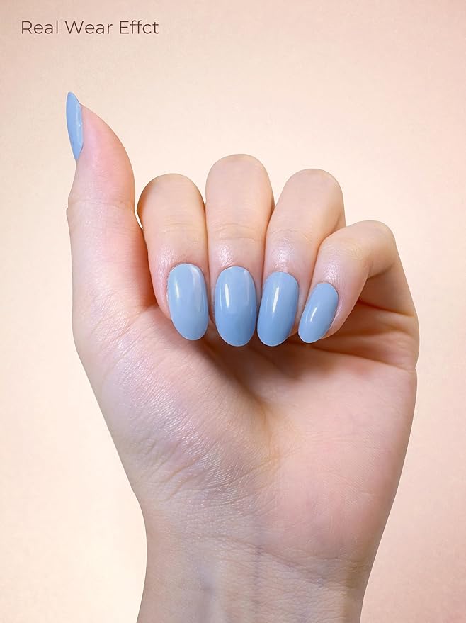 Pre Cured Gel Nail Strips - 44PCS Salon Quality Gel Nail Stickers - Long Lasting Polish Wraps for Women no UV Light Needed Easy Apply & Remove (Lily Blue)