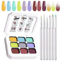Gradient Gel Nail Set, 9 Colors Ombre Gel Nail Polish with 6 Aurora Multi-Purpose Brushes for Pigment Pat Nails French Manicure Nail DIY Painting Soak Off UV F Tropic Dusk