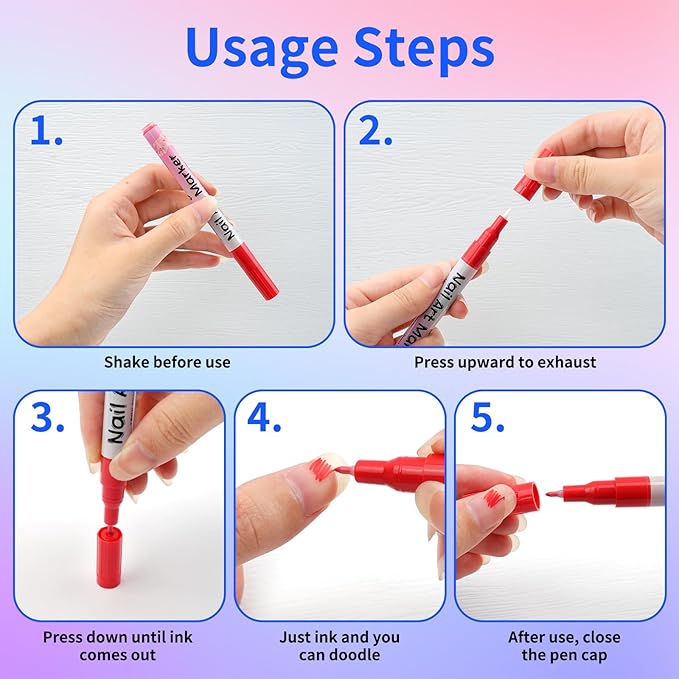 12 Colors Nail Art Pens Set, 2026 Newly Upgraded Nail Art Markers, 0.5MM Nail Polish Pens, Waterproof Quick-Drying Nail Art Marker Pens for Home & Salon Nail DIY Graffiti Dotting Drawing Painting