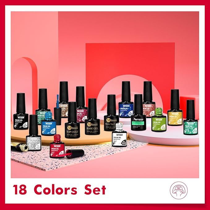 MTSSII Christmas Gel Nail Polish Set 18pcs Reflective Glitter Gel Polish Kit with Gel Top Coat Top Coat Gel Nail Polish Blue Red Green Polish Nail Art Design DIY Gift for Girls Women
