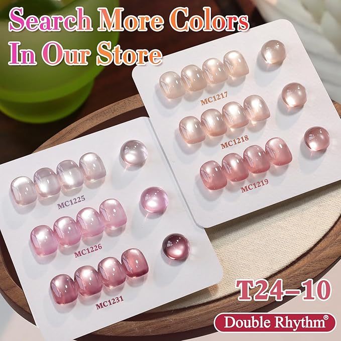 Double Rhythm 15ML Jelly Glass Cat Eye Gel Polish with Magnet Holographic Glitter Shimmer Translucent Sheer Color Salon Soak Off Magnetic Nail at Home (Light Pink-MC1226)