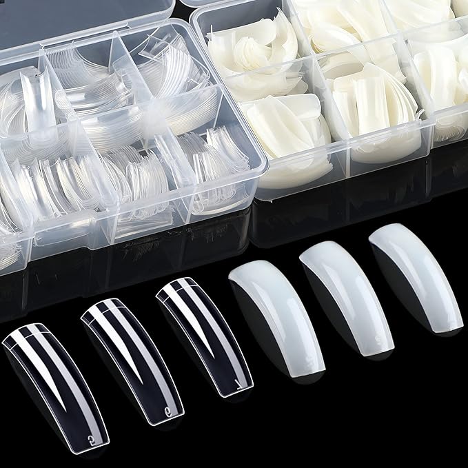 1000PCS Nail Tips Acrylic Nails 10 sizes Artificial Half Cover False Flake Nail Tips for Nail Salon Nail Shop DIY Nail Art Ballerina Nails (French Fake Nail Extension Tips)