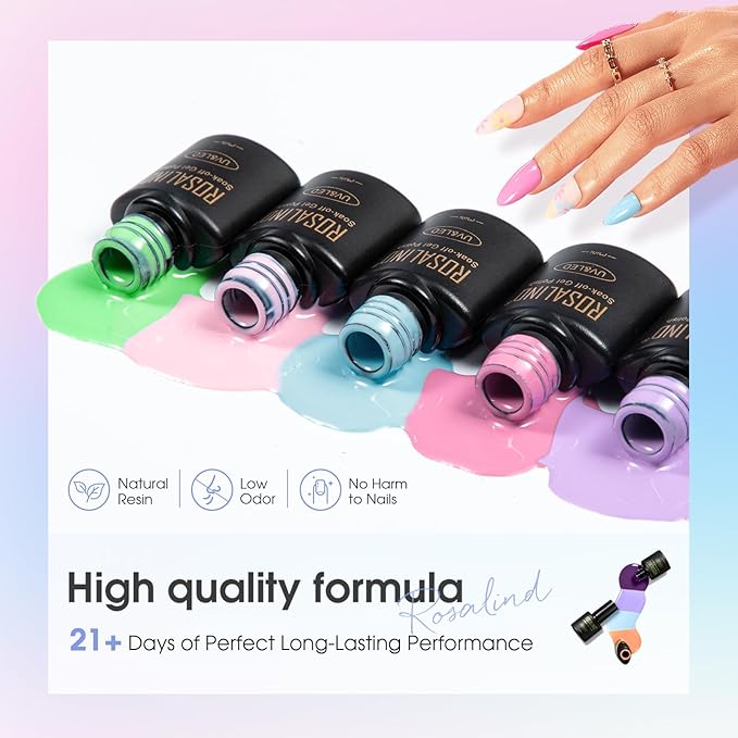 ROSALIND 80 PCS Gel Polish Set with 5PCS Top Coat and Base Coat，75 Multi-Colred u v Gel Nail Polish Kit Soak Off Nail Set for Women