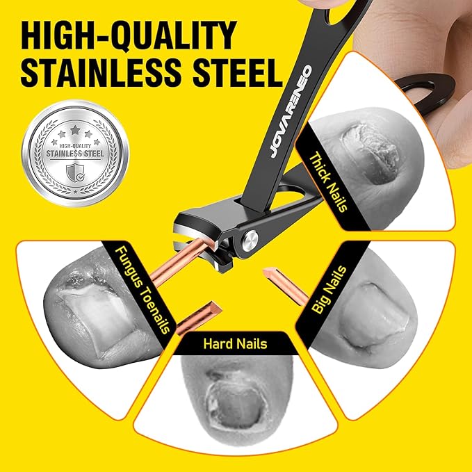 Toenail Clippers for Seniors, Angled Head Toe Nail Clippers for Thick Toenails, Wide Jaw Clippers, Ergonomic Anti-Splash Cutter, Upgraded Long Handled Toenail Clippers