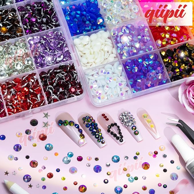 48 Color 6mm Jelly AB & Crystal Colorful Resin Rhinestones for Bedazzling Crafting SS30 Flatback Stones Gems Diamonds Charms for Nails Eyes Face Makeup Beauty Tumblers Bottles DIY Crafts Shoes