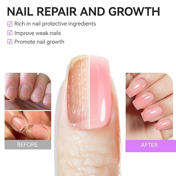 Nail Repair Protein for Thin Nails: Gelike EC 6 in 1 Natural Nail Strengthener Hardener Extra Strong and Growth - Long Lasting and Fast Dry Polish for Damaged Treatment(Pink 15ml)