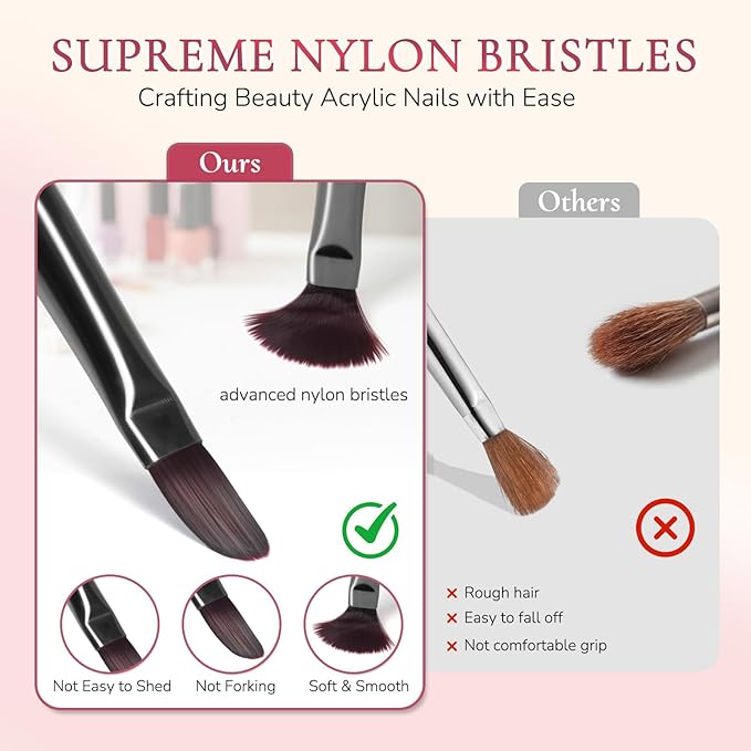 Dual-Head Acrylic Nail Art Brushes, 3Pcs French Manicure Brush Set with Flat, Square-Round & Angled Tips, DIY Nail Tools for Acrylic & Gel Polish, Wooden Handle with Metal Caps