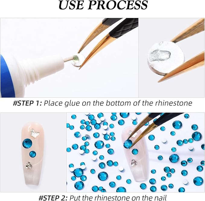 Malachite Blue Flatback Rhinestones, Glass Rhinestones for Nail Art and Craft, Glue Fix, Loose Crystal Gemstones(Malachite Blue, SS12, 2880pcs, 2.9-3.0mm)
