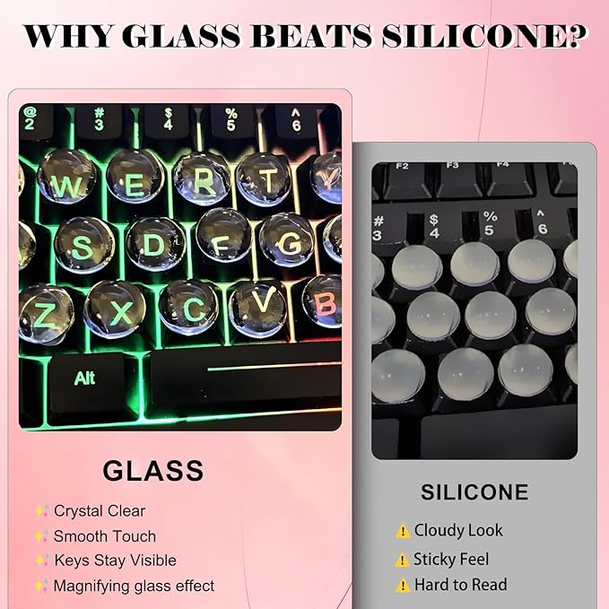 110pcs Keyboard Stickers for Long Nails, Clear Raised Glass Key Covers, No-Residue, Easy to Apply, Reusable, for Desktop Keyboards, External Keyboards, Calculators