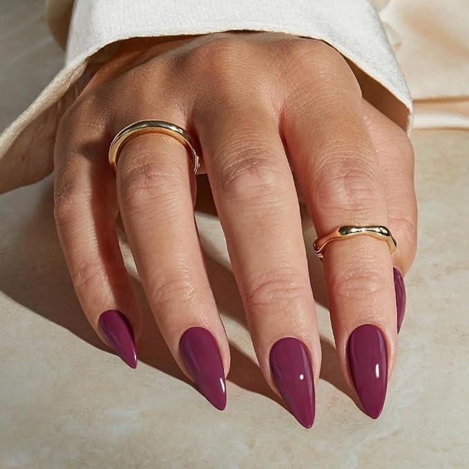 Pulm Press on Almond Shaped Nails - 48Pcs Neutral Thick Fake Nails for Women, Medium Length Reusable Acrylic Stiletto False Nails, Glue on Artificial Gel Nails