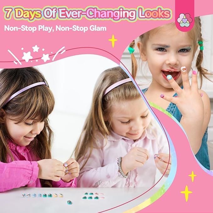 168 Pieces Press on Nails for Kids, SAVILAND 7 Pack Children Fake Artificial False Nail Tips Old Colorful Flower Nails For Girls 8-12 Years Pre Glue Full Cover with Nail Adhesive Tabs (Glamkids)