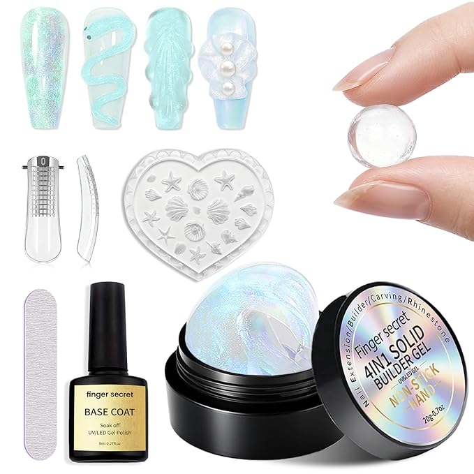3D Gel Nail Art Kit-Green Aurora Solid Builder Gel for Nails 3D Sculpting Carving Building Modeling Hard Extension for Beginner DIY Salon at Home Cured Needed