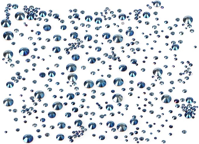 Bymitel 5000 Pieces 6 Mixed Sizes Glue Fix on Glass Rhinestones Round Crystal Gems Flatback for DIY Jewelry Making with one Picking Pen (6-Sizes 5000PCS, Mine Blue)
