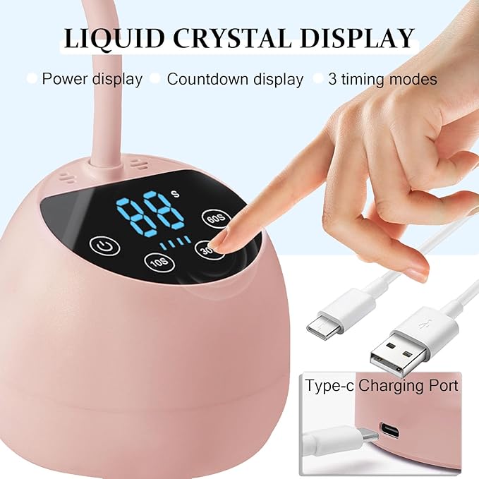 U V LED Nail Lamp, 36W Mini Cordless Gel x Nail Lamp Flash Cure, Auto Sensor Gooseneck Portable USB Gel Nail Dryer U V Light with 3 Timers and LCD Display for Home DIY, ML-10007