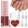 Beetles X Press Plus Gel Nails Kit | Pink French Tip Press On Nails Short Square | 15 Sizes 150Pcs All-in-One Kit With Nail Glue,Remover,Builder Top Coat,Nail Lamp Gift For Women