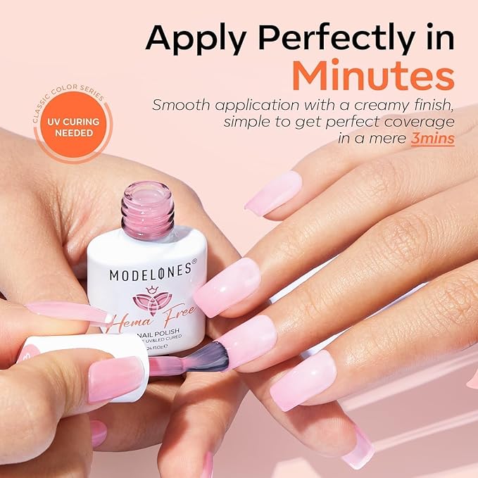 modelones Jelly Gel Nail Polish 6 Colors Hema Free Transparent Jelly Milky Pink Sheer Pink Neutral Nude Gel Polish Nail Soak off Nail Polish French Nail Art Manicure DIY Home Salon Gift Women