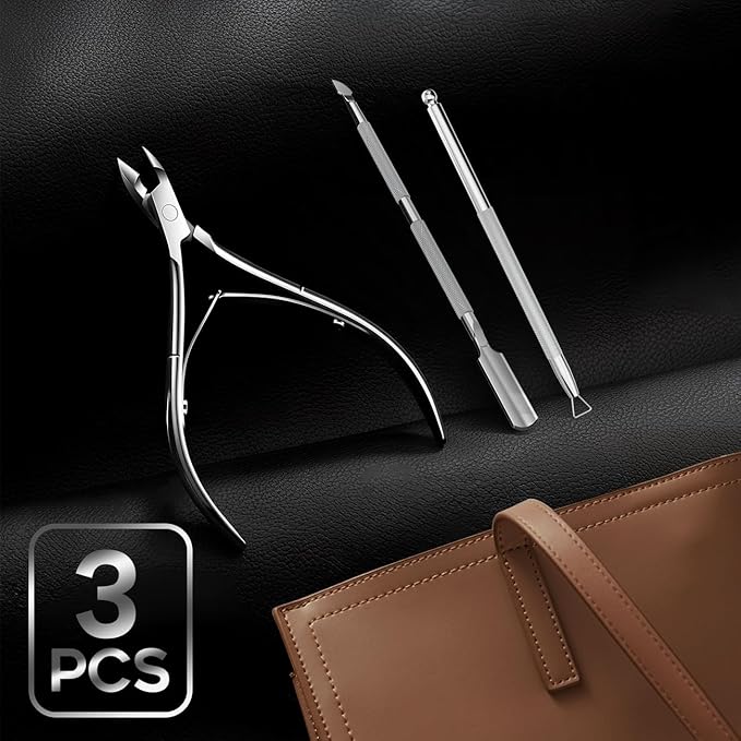 Cuticle Trimmer with Cuticle Pusher and Cutter Cuticle Nippers & Cutter Set, Professional Stainless Steel Cuticle Cutter Manicure Tools For Precise Nail Care Fingernails & cuticle scissors 3 Piece Set